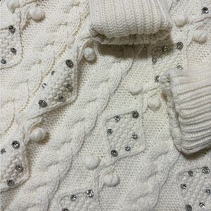 Retrofete Cream Cable Knit Sweater with Embellishments